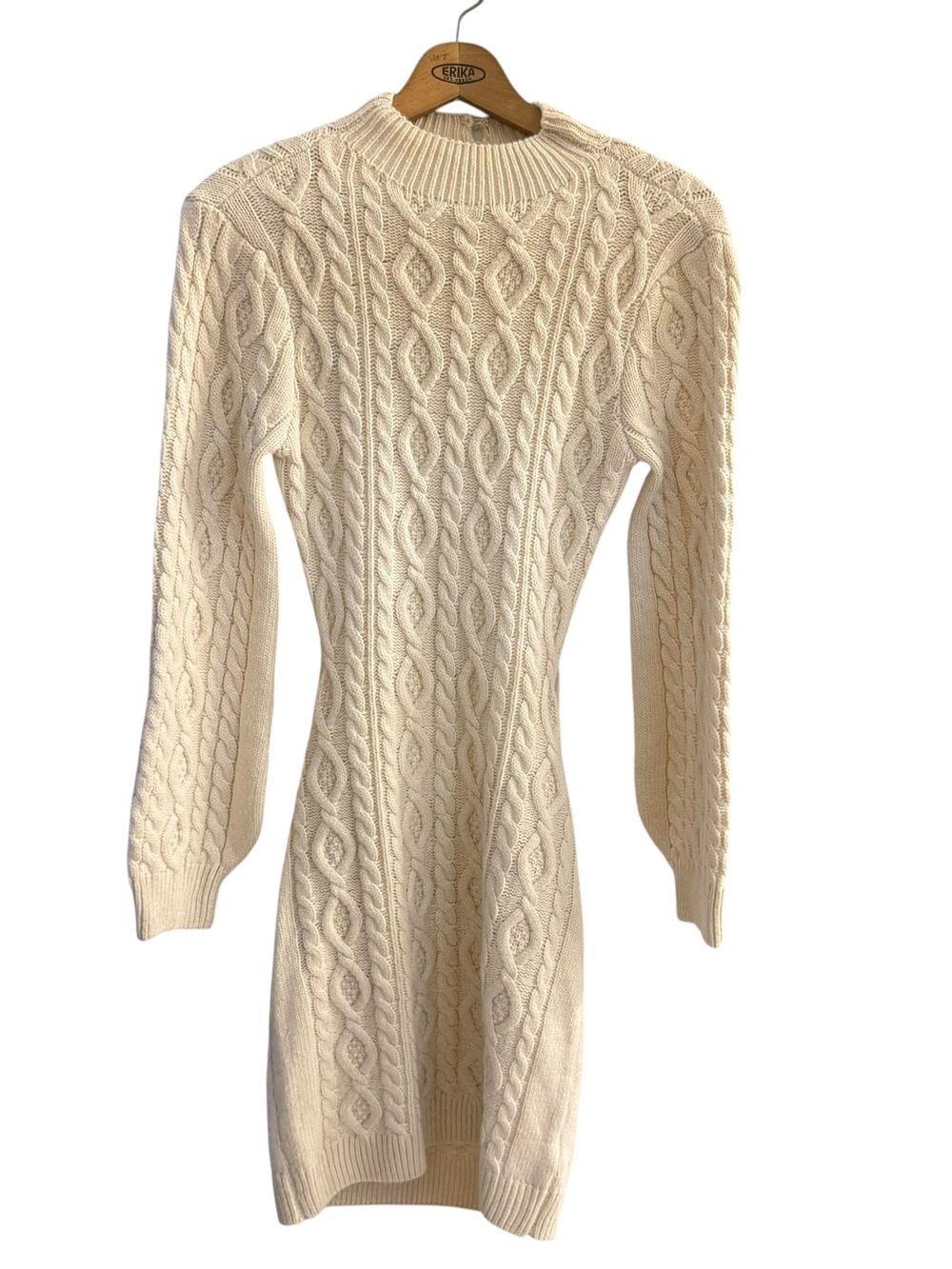 ASTR The Label Cream Cable Knit Sweater Dress L Crew Neck Long Sleeve Open Back